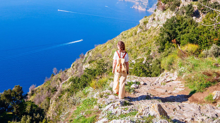 The Walk of the Gods path between Bomerano and Nocelle, above Positano, offers brilliant views of the Amalfi coast. Photograph: Travel Photo Bloggers/Alamy
