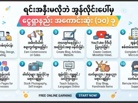 အရင်းအနှီးမလိုဘဲ အွန်လိုင်းပေါ်မှ ငွေရှာနည်း အကောင်းဆုံးနည်းလမ်း ၁၀ ခု
